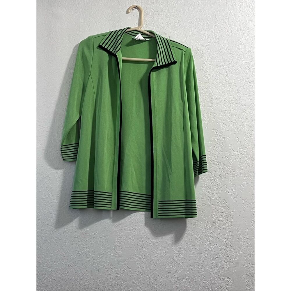 Exclusively Misook Woman Open Front Knit Jacket Apple Green / Black Size S